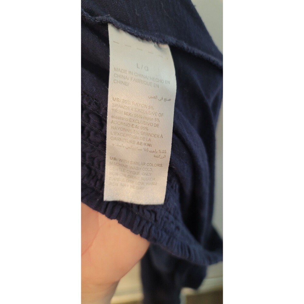Soma Womens Sz L Blue Cropped Lounge PJ Pants Embroidered Lace Hem Drawstring - Picture 7 of 7